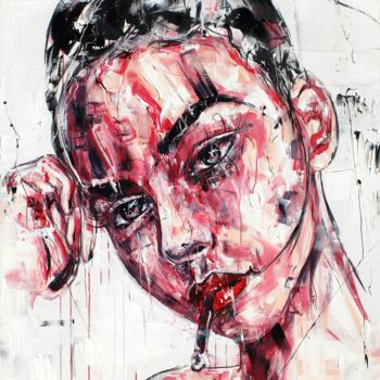 Painting titled "Smoke eyes" by Lucile Callegari, Original Artwork, Acrylic Mounted on Wood Stretcher frame