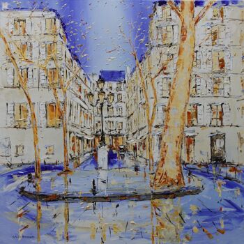 Painting titled "Place Fürstemberg" by Patrick Rousseau, Original Artwork, Oil Mounted on Wood Stretcher frame