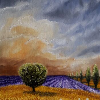 Peinture intitulée "Pétrichor" par Frédéric Letrun, Œuvre d'art originale, Huile Monté sur Panneau de bois