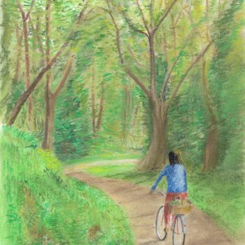 Σχέδιο με τίτλο "A bicyclette dans l…" από Eric Audry, Αυθεντικά έργα τέχνης, Παστέλ