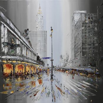 Painting titled "Vanderbilt avenue" by Patrick Rousseau, Original Artwork, Oil Mounted on Wood Stretcher frame