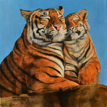 제목이 "Tiger Tenderness"인 미술작품 Sergey Suslov로, 원작, 기름 나무 들것 프레임에 장착됨