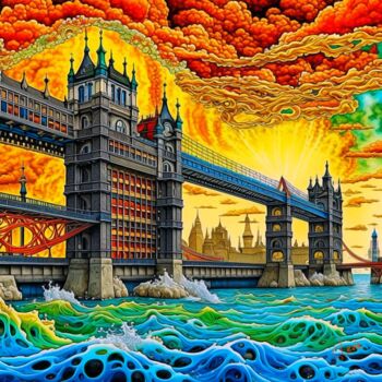 「tower bridge」というタイトルのデジタルアーツ Si Levinによって, オリジナルのアートワーク, AI生成画像 artwork_cat.にマウント