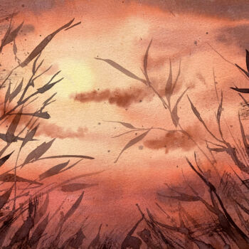 Pittura intitolato "Summer Sunset" da Hanna Kopylova, Opera d'arte originale, Acquarello