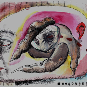 Dessin intitulée "Échec et pat gouache" par Patrick Jannin, Œuvre d'art originale, Encre