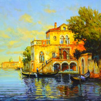 Painting titled "Венеция летом." by Uladzimir Hurbo, Original Artwork, Oil Mounted on Wood Stretcher frame