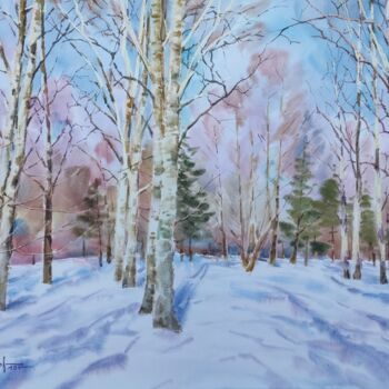 Malarstwo zatytułowany „February. Winter fo…” autorstwa Igor Manukhov, Oryginalna praca, Akwarela