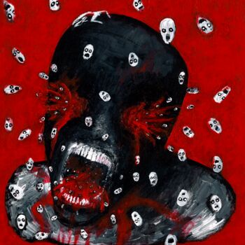 Painting titled "Screaming head" by Vaxo Lang, Original Artwork, Acrylic