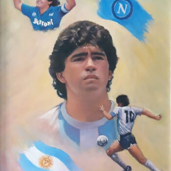 Ζωγραφική με τίτλο "MARADONA" από Pasquale Minervino (Minervino), Αυθεντικά έργα τέχνης, Λάδι Τοποθετήθηκε στο Άλλος άκαμπτο…