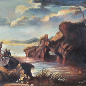 Pittura intitolato "Briganti su uno sco…" da Pasquale Minervino (Minervino), Opera d'arte originale, Olio Montato su Telaio…