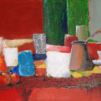 Ζωγραφική με τίτλο "Still life with cez…" από Serkhach, Αυθεντικά έργα τέχνης, Λάδι Τοποθετήθηκε στο Ξύλινο φορείο σκελετό