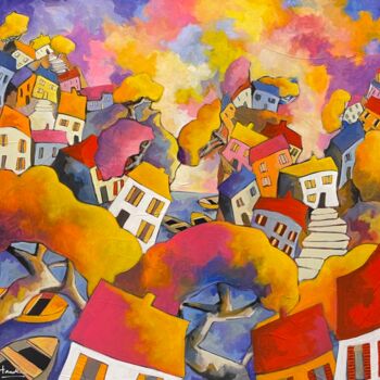 Painting titled "Les arbres du bonhe…" by Fauve, Original Artwork, Acrylic Mounted on Wood Stretcher frame