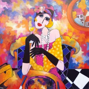 「Charme au féminin」というタイトルの絵画 Fauveによって, オリジナルのアートワーク, アクリル ウッドストレッチャーフレームにマウント