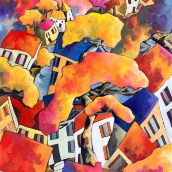 Painting titled "Coucher de soleil" by Fauve, Original Artwork, Acrylic Mounted on Wood Stretcher frame