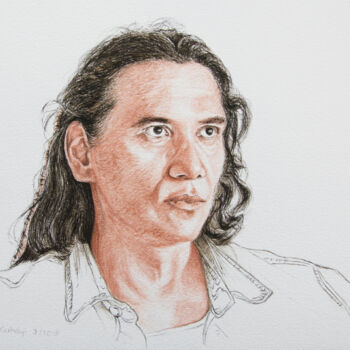 图画 标题为“Portrait M. Greyeyes” 由Lilla Varhelyi, 原创艺术品, 墨