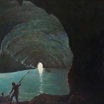 Ζωγραφική με τίτλο "Grotta azzurra con…" από Pasquale Minervino (Minervino), Αυθεντικά έργα τέχνης, Λάδι Τοποθετήθηκε στο Ξύ…