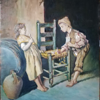 Pittura intitolato "Bambini che giocano…" da Pasquale Minervino (Minervino), Opera d'arte originale, Olio