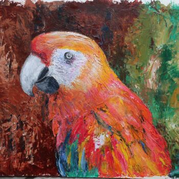 Peinture intitulée "Le Peroquet Rouge" par Isabelle Blanc, Œuvre d'art originale, Huile