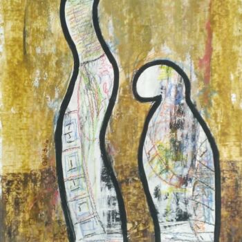 Painting titled "Identité" by Adji.Brice, Original Artwork, Acrylic Mounted on Wood Panel