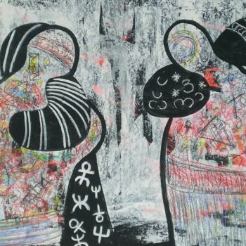 Painting titled "aurevoir" by Adji.Brice, Original Artwork, Acrylic Mounted on Wood Panel