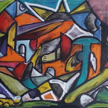Painting titled "A la campagne" by Laudu, Original Artwork, Gouache