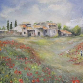 Peinture intitulée "le champ de coqueli…" par Géraldine Streichert, Œuvre d'art originale, Huile