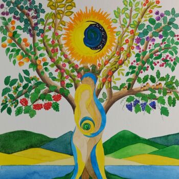 Painting titled "Tree of life" by Natalia Buhaienko, Original Artwork, Watercolor