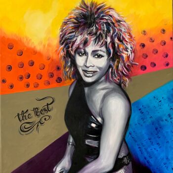 Painting titled "Tina Turner" by Martine Perugini, Original Artwork, Oil Mounted on Wood Stretcher frame