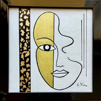 Dessin intitulée "Black & Gold 8" par Salette Viana, Œuvre d'art originale, Acrylique Monté sur Châssis en bois