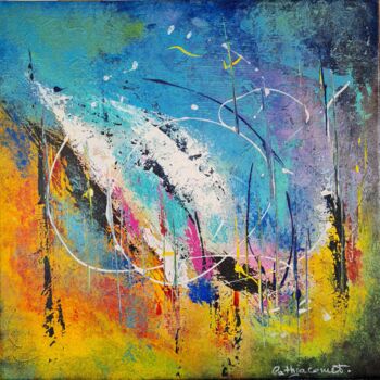 Painting titled "ABSTRACT SQUARE" by Catherine Jacomet, Original Artwork, Acrylic Mounted on Wood Stretcher frame