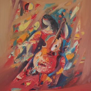 Painting titled "Fiery Music" by Hayk Miqayelyan, Original Artwork, Oil Mounted on Wood Stretcher frame