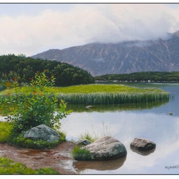Painting titled "On the shore of a m…" by Emil Mlynarcik, Original Artwork, Oil Mounted on Cardboard