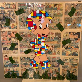 Коллажи под названием "Richie Rich Acrylic…" - Genedieve, Подлинное произведение искусства, Акрил Установлен на Деревянная р…