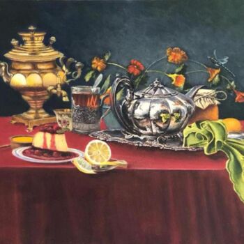 绘画 标题为“Samovar , tea with…” 由Alex Bond, 原创艺术品, 油 安装在木质担架架上