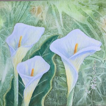 Malerei mit dem Titel "Arun Lilies" von Afke Van Mansum, Original-Kunstwerk, Aquarell Auf Andere starre Platte montiert