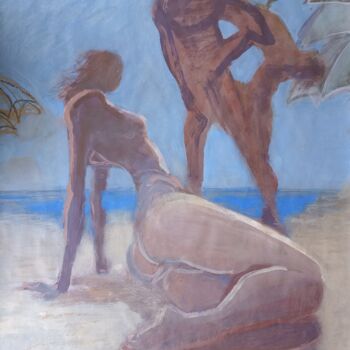 Painting titled "plage" by Yakzan Atassi, Original Artwork, Acrylic