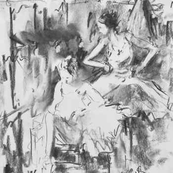 Dibujo titulada "Backstage." por Victoria General, Obra de arte original, Carbón