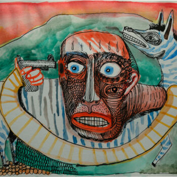 Dessin intitulée "Safari zèbre" par Patrick Jannin, Œuvre d'art originale, Encre