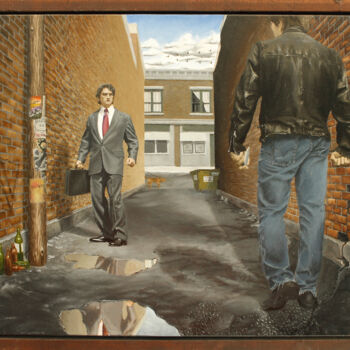Painting titled "Man Vs Shadow" by Michael E. Voss, Original Artwork, Oil