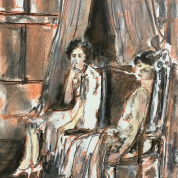 Disegno intitolato "The bored flapper s…" da Victoria General, Opera d'arte originale, Pastello