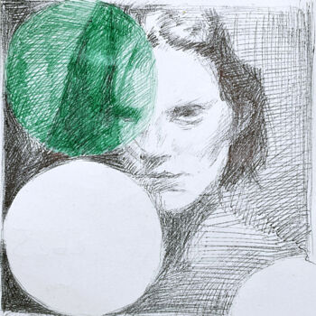 「Symmetry 25 x 25 x…」というタイトルの描画 Irjan Moussinによって, オリジナルのアートワーク, ボールペン ウッドストレッチャーフレームにマウント