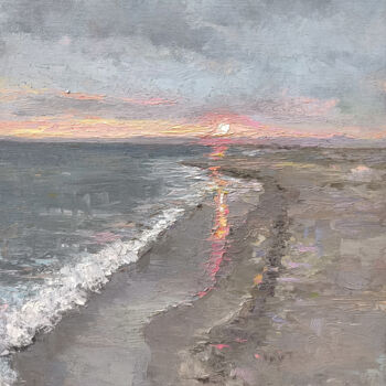 제목이 "Sunset on the beach"인 미술작품 Kamsar Ohanyan로, 원작, 기름 나무 들것 프레임에 장착됨