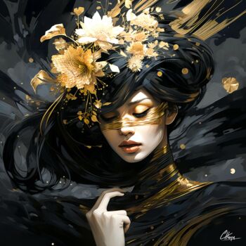 数字艺术 标题为“Black and Gold Beau…” 由Frédéric Font (Chroma), 原创艺术品, 数字油画 安装在木质担架架上