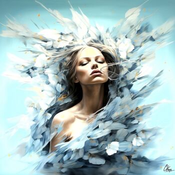 Digital Arts titled "Éclat Glacial" by Frédéric Font (Chroma), Original Artwork, Digital Painting Mounted on Wood Stretcher…