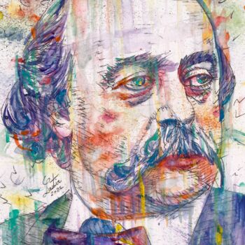 Malerei mit dem Titel "GUSTAVE FLAUBERT" von Lautir, Original-Kunstwerk, Aquarell