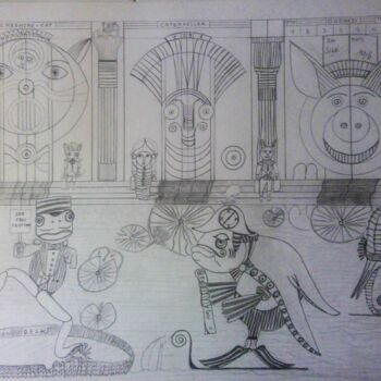 Desenho intitulada "Sir Fish-Footman fr…" por Arnaud Dubois, Obras de arte originais, Tinta
