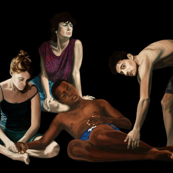 Painting titled "La déploration" by Nicolas Maureau, Original Artwork, Oil Mounted on Wood Stretcher frame