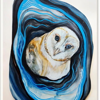 Painting titled "barnowl" by Merve Gürlek, Original Artwork, Oil