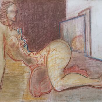 Painting titled "nu- Miroir- 2" by Yakzan Atassi, Original Artwork, Pastel