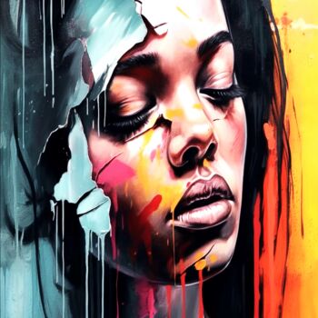 Digital Arts titled "Éclats de Vie" by Frédéric Font (Chroma), Original Artwork, Digital Painting Mounted on Wood Stretcher…